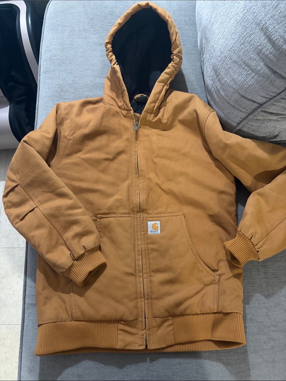 Carhartt Tan/Black Hooded Zip Duck Jacket